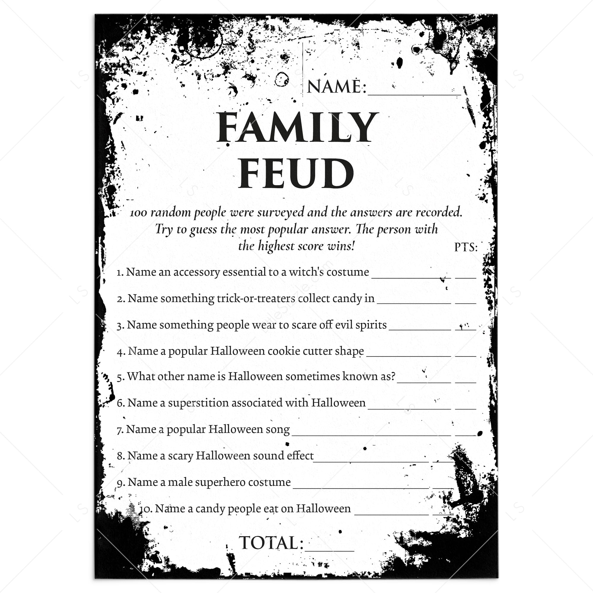 Halloween Family Feud Questions for Adults Printable | With Answers by LittleSizzle