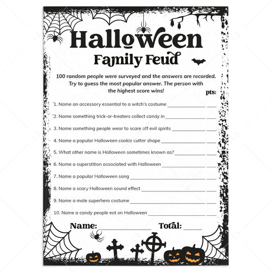 Halloween Family Feud Questions and Answers Printable by LittleSizzle