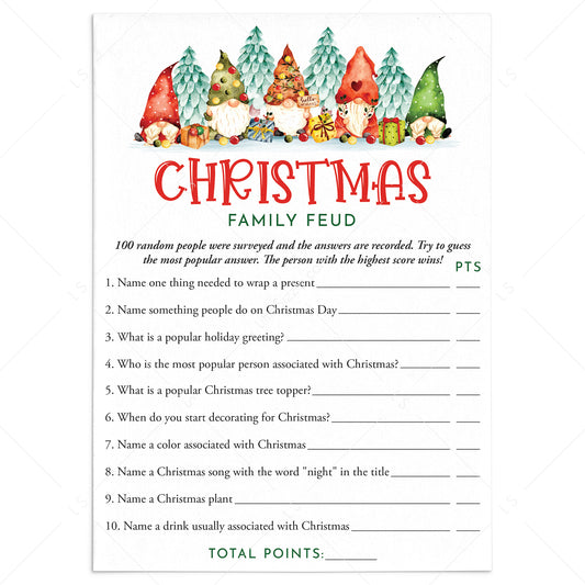 Christmas Gnomes Family Feud Game Questions and Answers