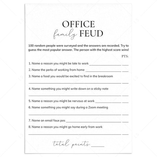 Printable Office Family Feud Game Questions and Answers by LittleSizzle
