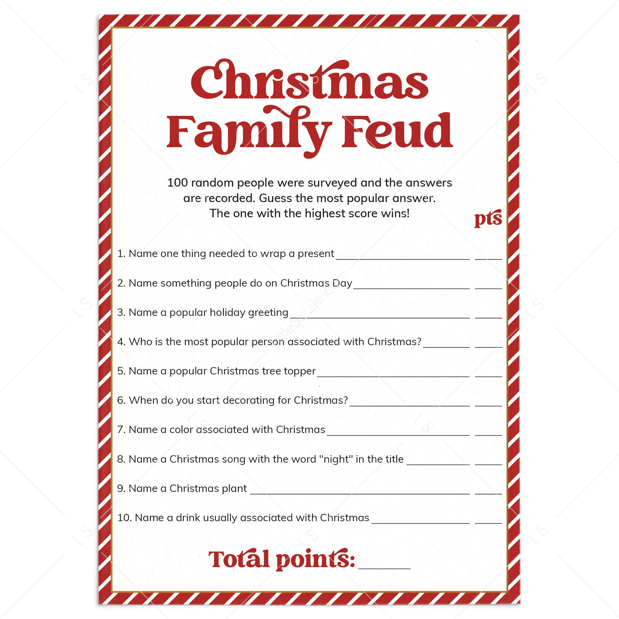 Christmas Family Feud Printable by LittleSizzle