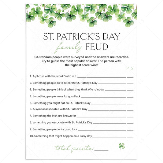 St Patricks Day Feud with Answers Printable by LittleSizzle