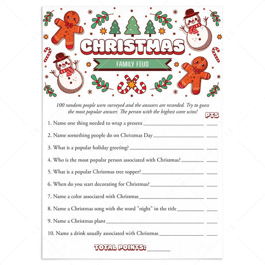 Christmas Feud Questions and Answers Printable by LittleSizzle
