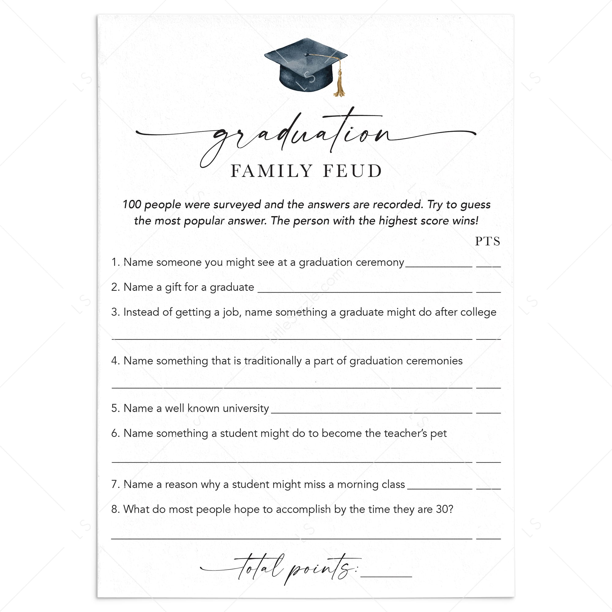 Graduation Feud Game Printable Family Feud for Grad Party by LittleSizzle