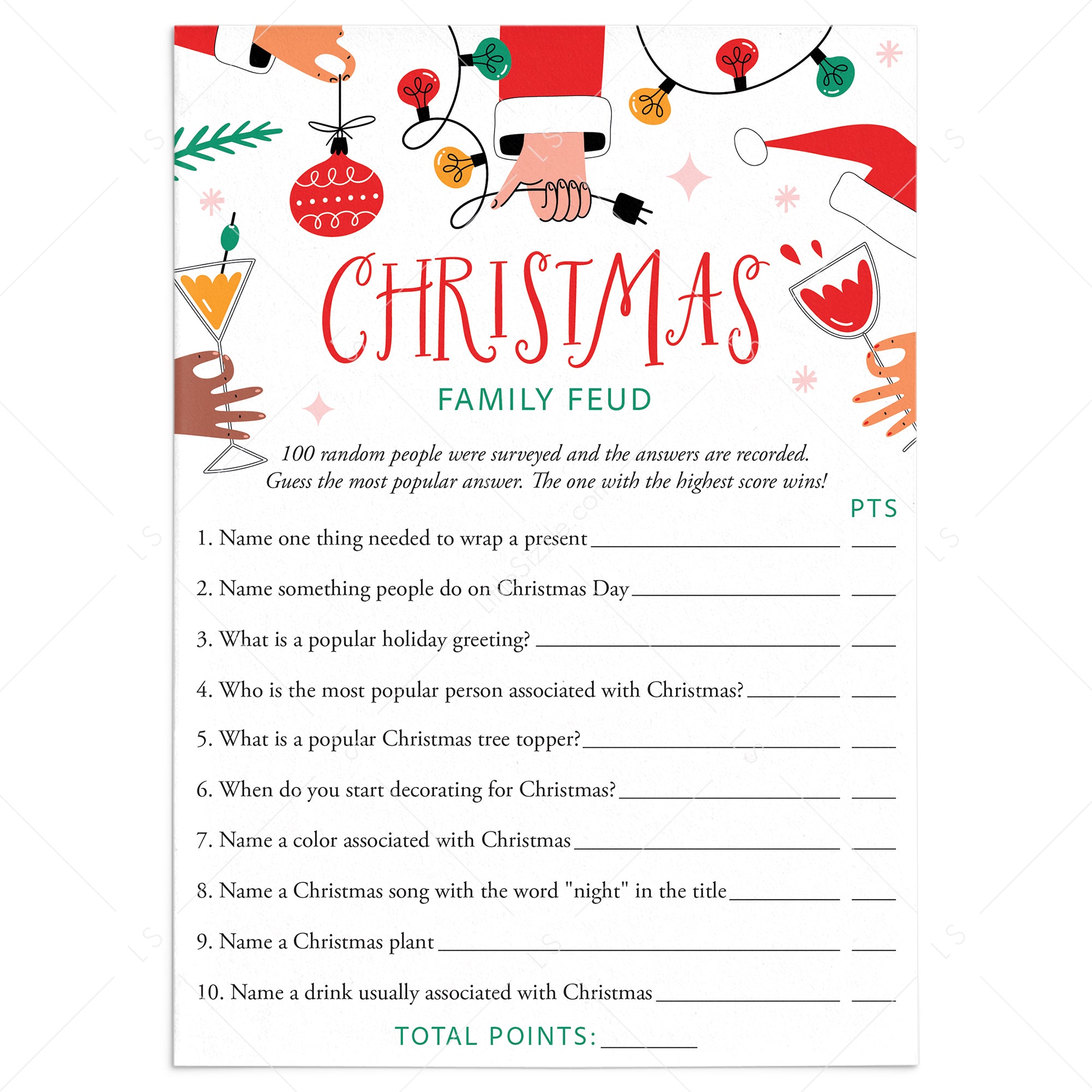 Family Feud Get Lit Christmas Party Game Printable by LittleSizzle