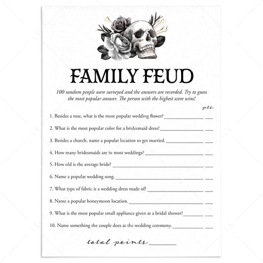 Goth Bridal Shower Family Feud with Answer Key by LittleSizzle