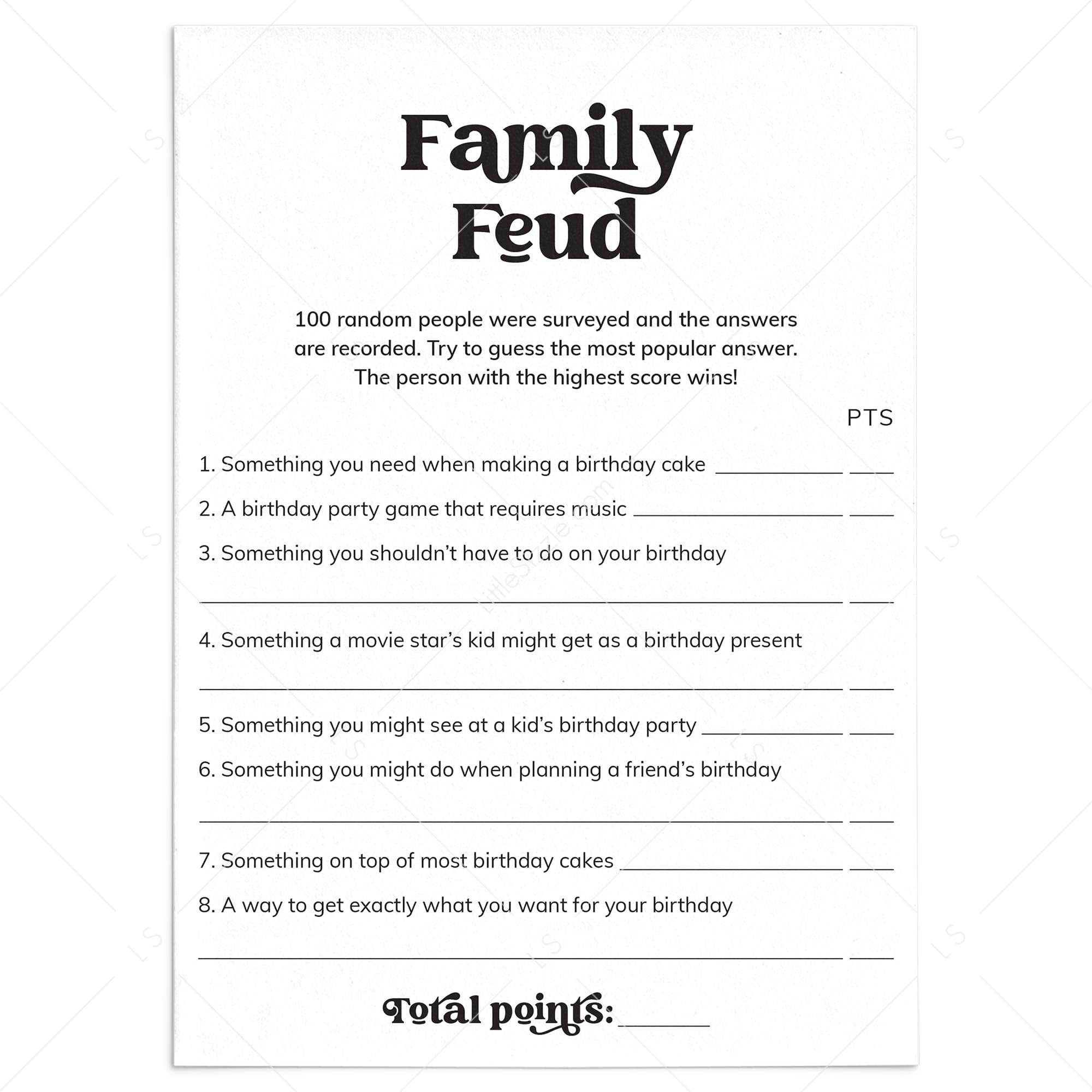 Family Feud Birthday Edition Questions and Answers Digital Download by LittleSizzle