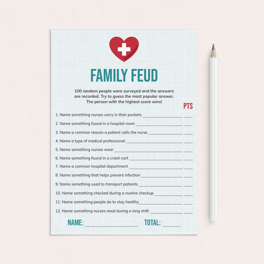 Nurse Family Feud Game Questions and Answers Printable by LittleSizzle
