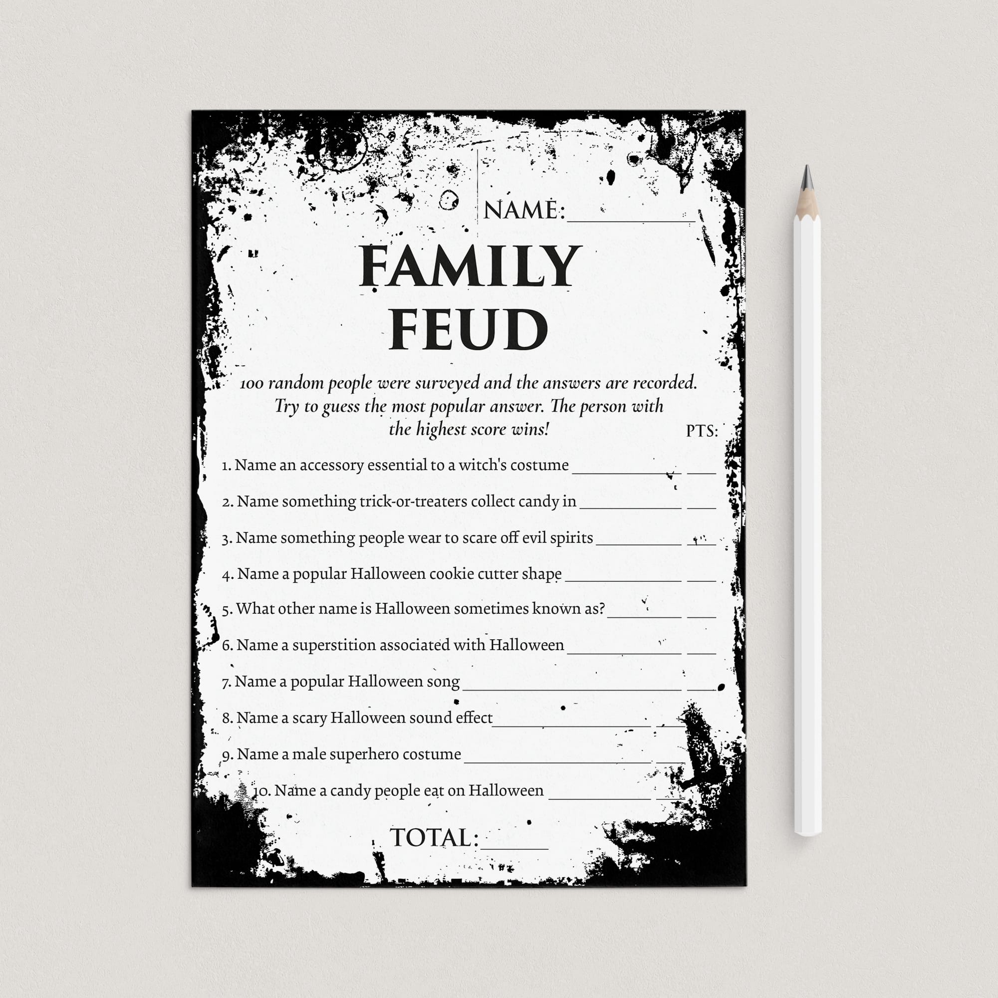 Halloween Family Feud Questions for Adults Printable | With Answers by LittleSizzle