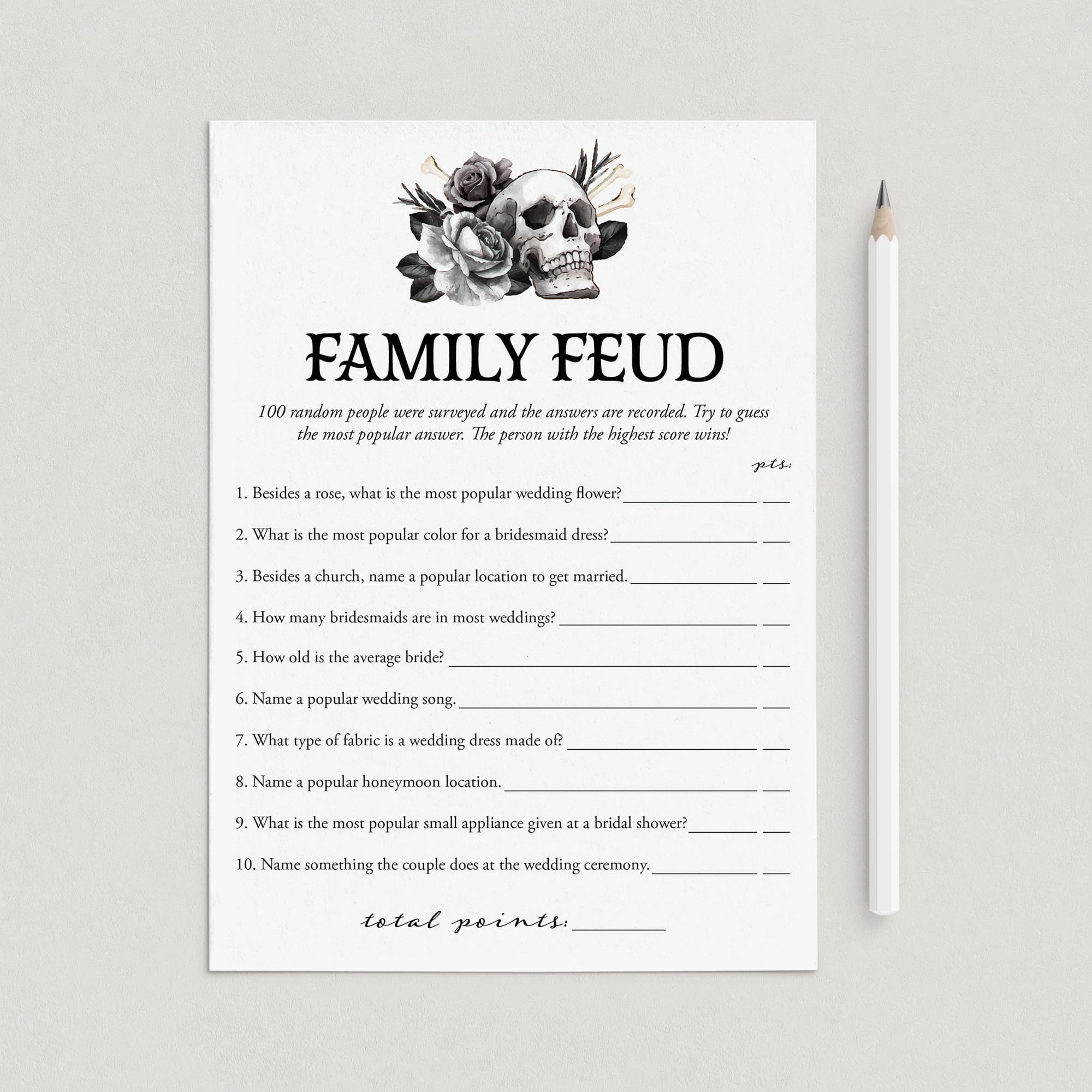 Goth Bridal Shower Family Feud with Answer Key by LittleSizzle