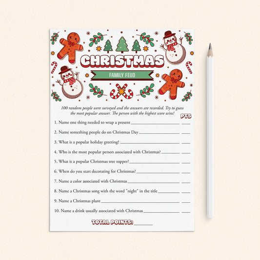 Christmas Feud Questions and Answers Printable by LittleSizzle