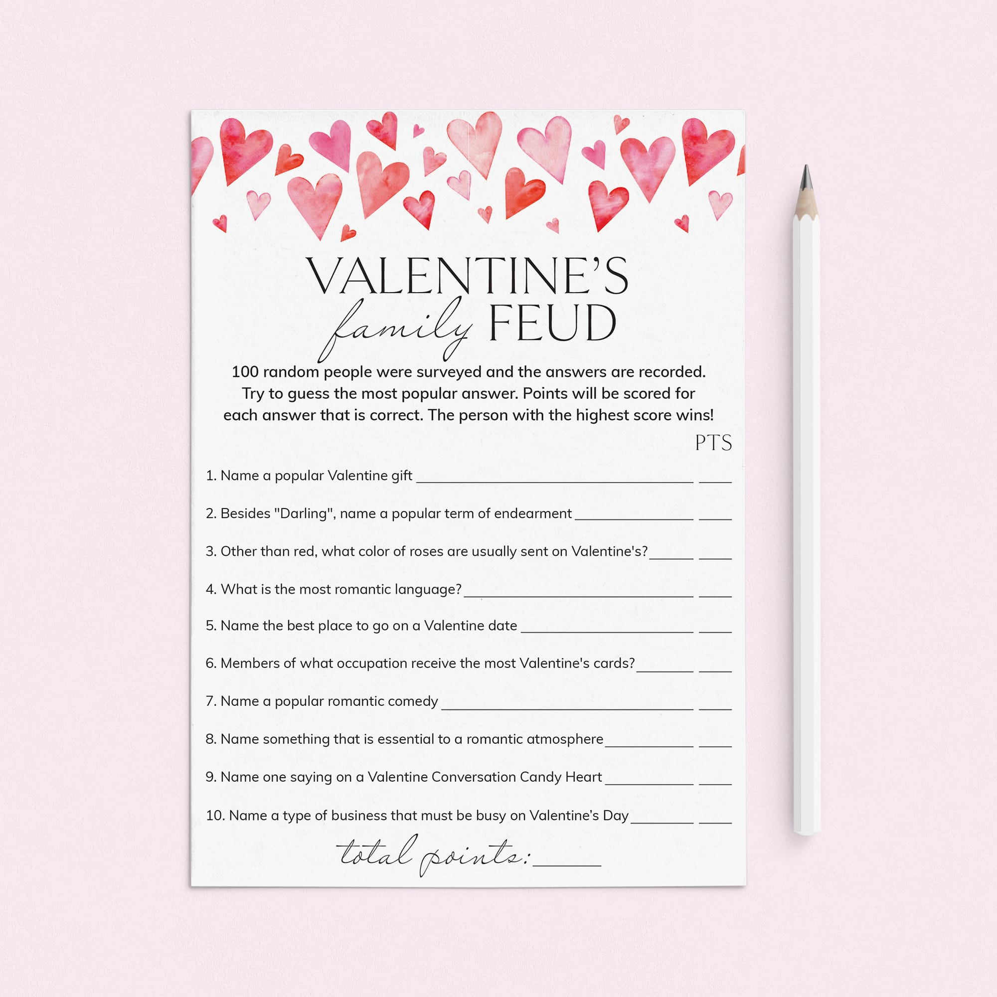 Valentine's Day Game Family Feud with Answers Printable by LittleSizzle