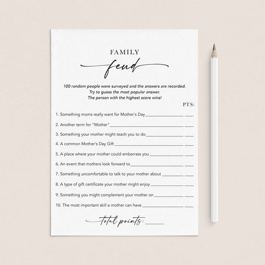 Family Feud Mother's Day Edition Printable Game with Answers by LittleSizzle