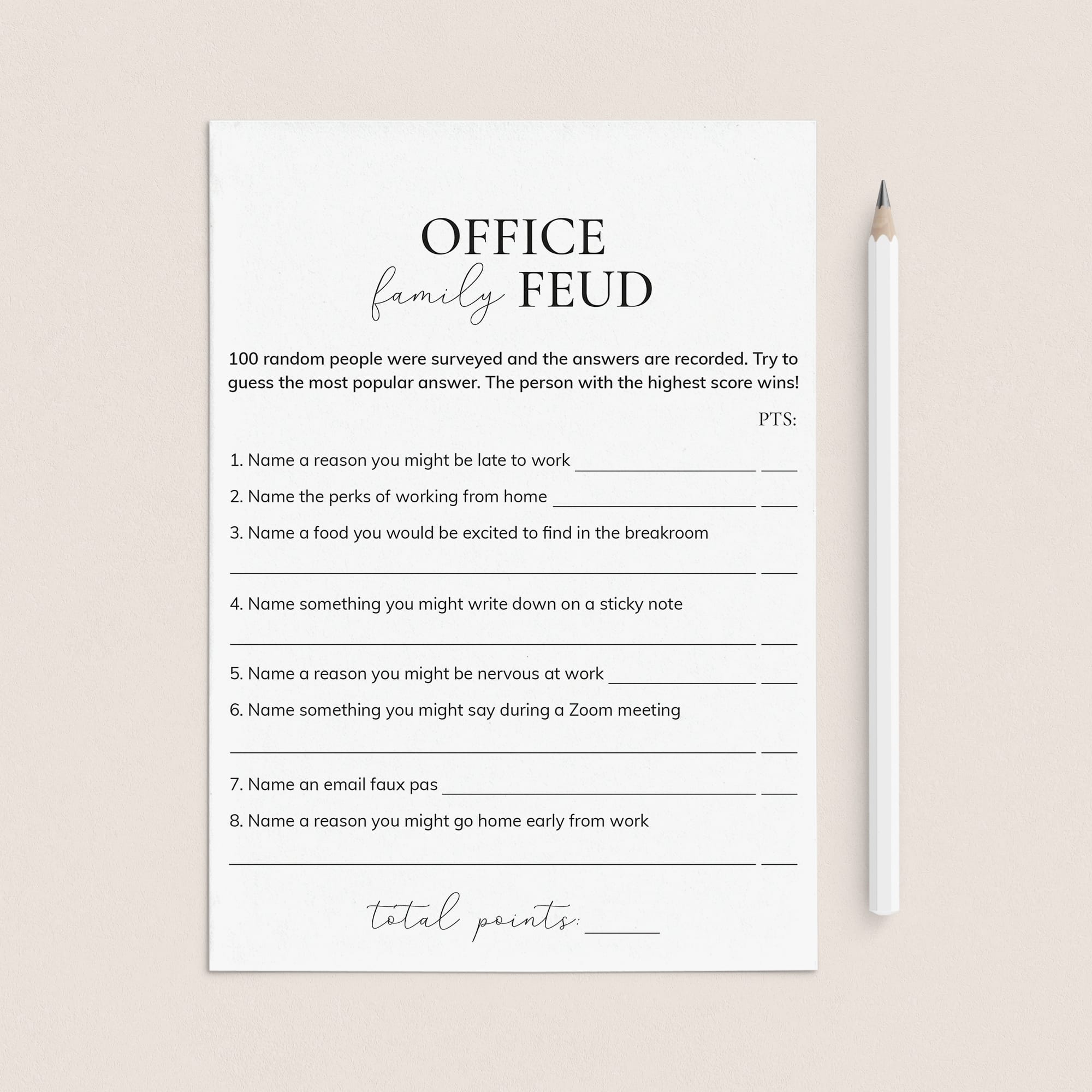 Printable Office Family Feud Game Questions and Answers by LittleSizzle
