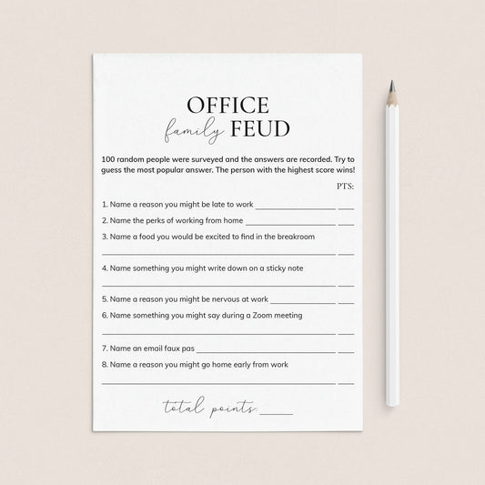 Printable Office Family Feud Game Questions and Answers by LittleSizzle