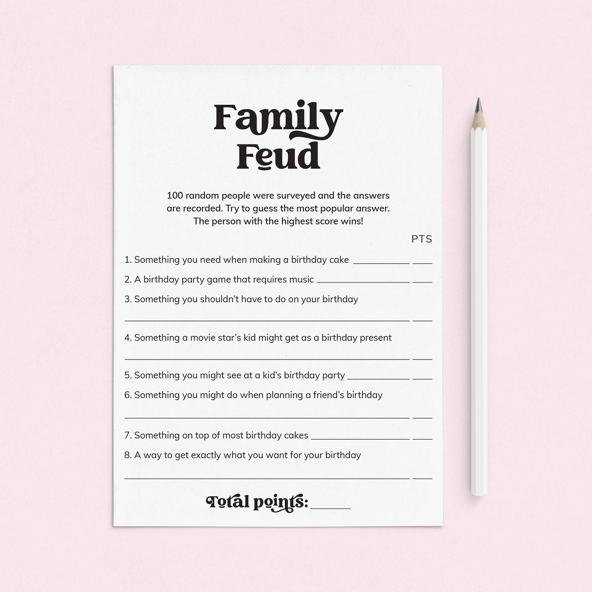 Family Feud Birthday Edition Questions and Answers Digital Download by LittleSizzle