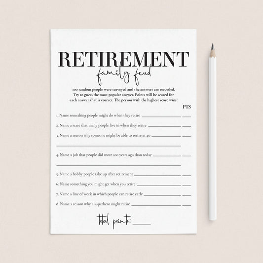 Retirement Family Feud Questions and Answers Printable