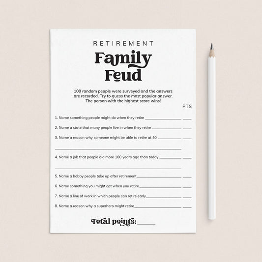 Family Feud Retirement Questions and Answers Printable | Instant Download by LittleSizzle