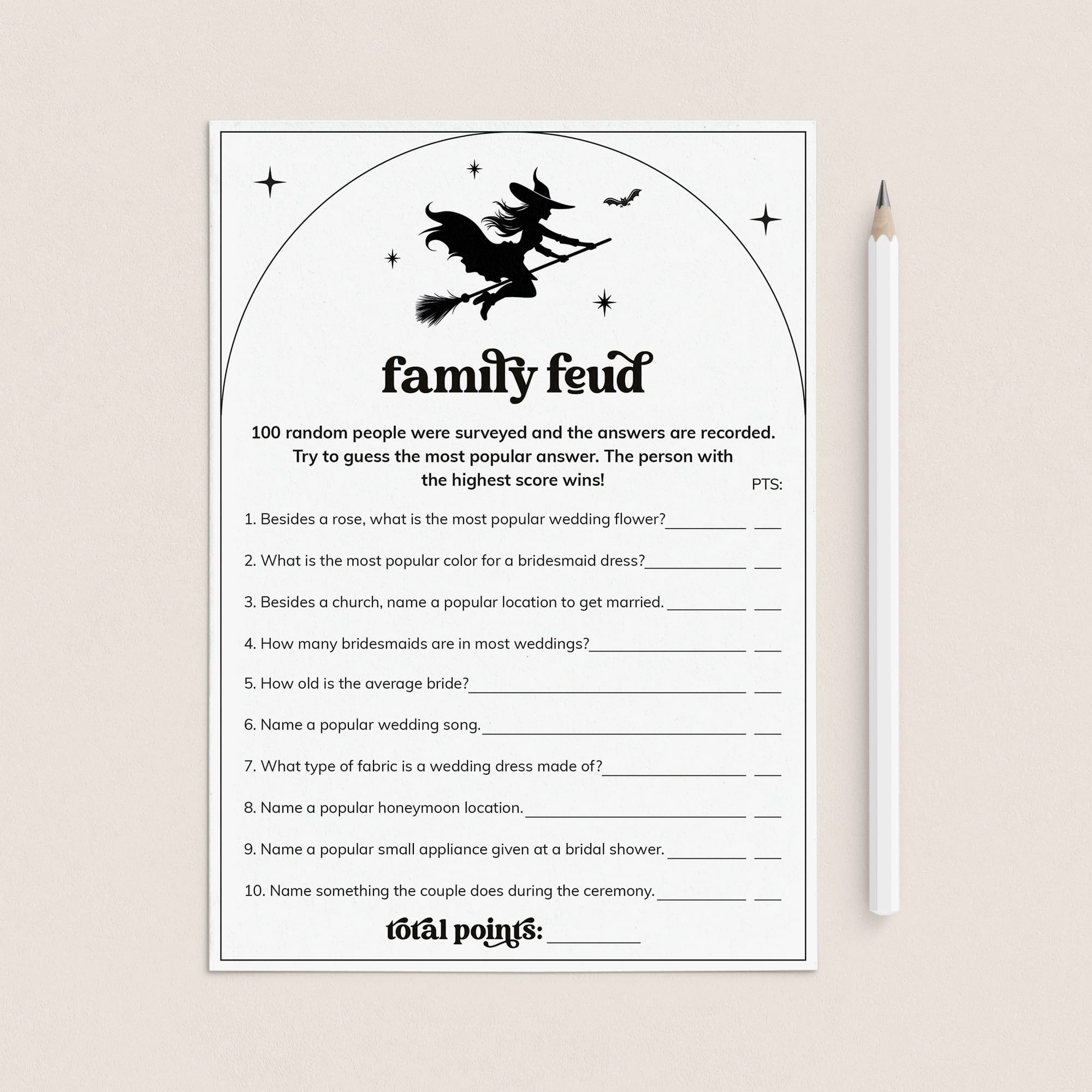 Witchy Bridal Shower Family Feud Questions and Answers Printable by LittleSizzle