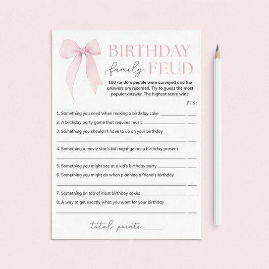 Birthday Family Feud Game Printable Coquette Birthday Game by LittleSizzle
