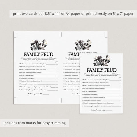 Goth Bridal Shower Family Feud with Answer Key | Black Floral Skull ...