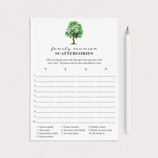 Scattergories Game for Family Gathering Printable by LittleSizzle