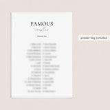 Famous Couples Match Game with Answers Printable