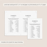 Famous Couples Match Game with Answers Printable