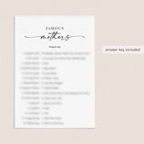 Printable Famous Mothers Game with Answers