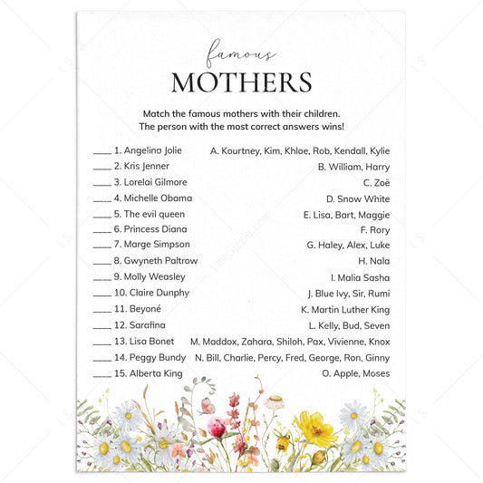 Famous Mothers Games with Answers Printable by LittleSizzle