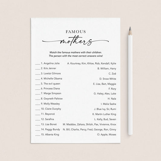 Printable Famous Mothers Game with Answers by LittleSizzle