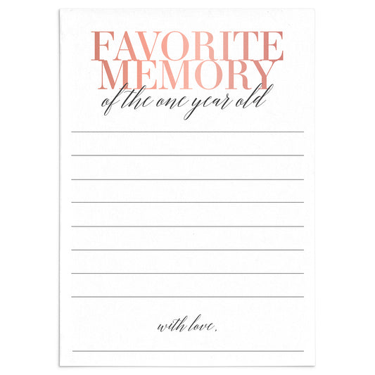 Baby Girl 1st Birthday Favorite Memory Cards Printable by LittleSizzle