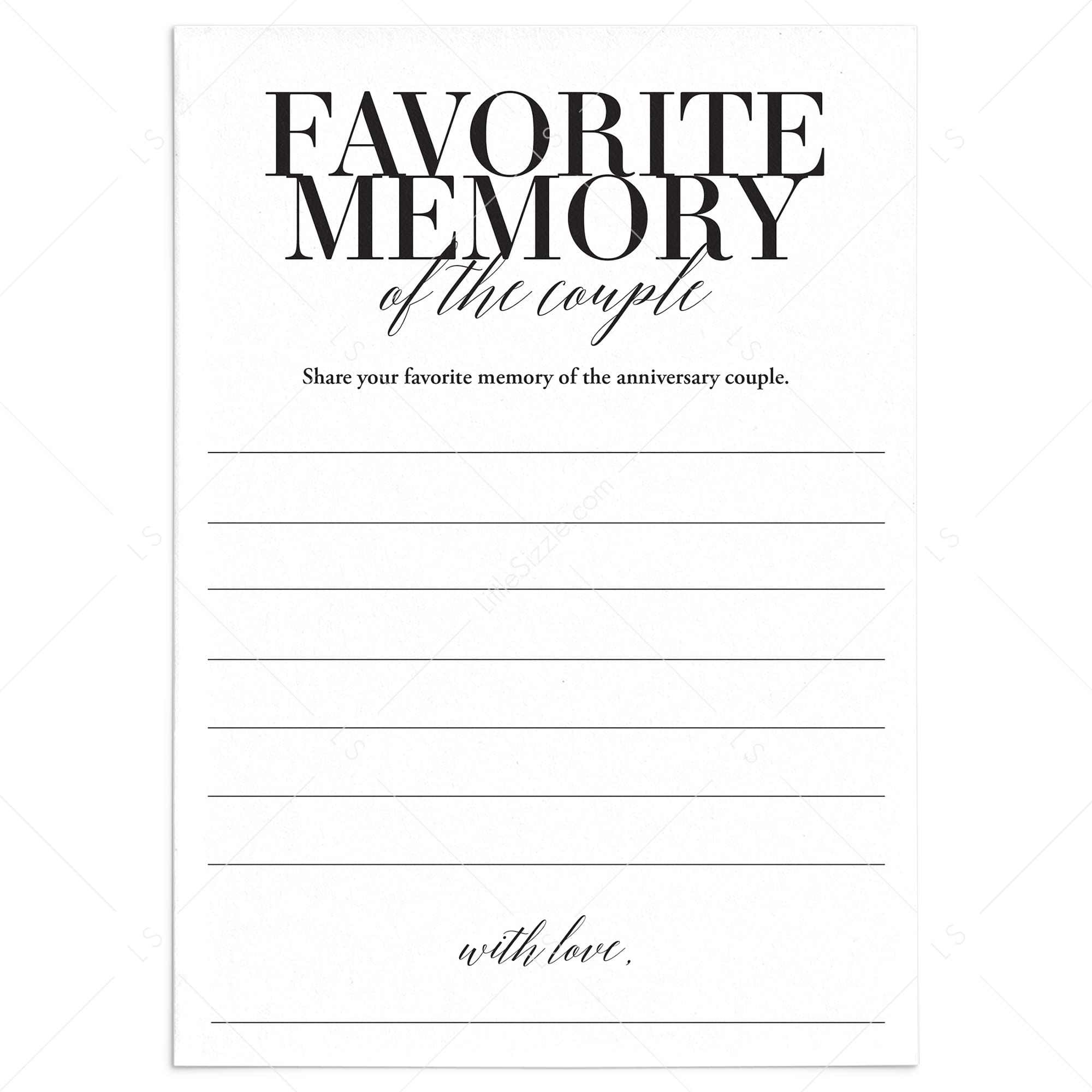 Share Your Favorite Memory With the Anniversary Couple Cards Printable by LittleSizzle