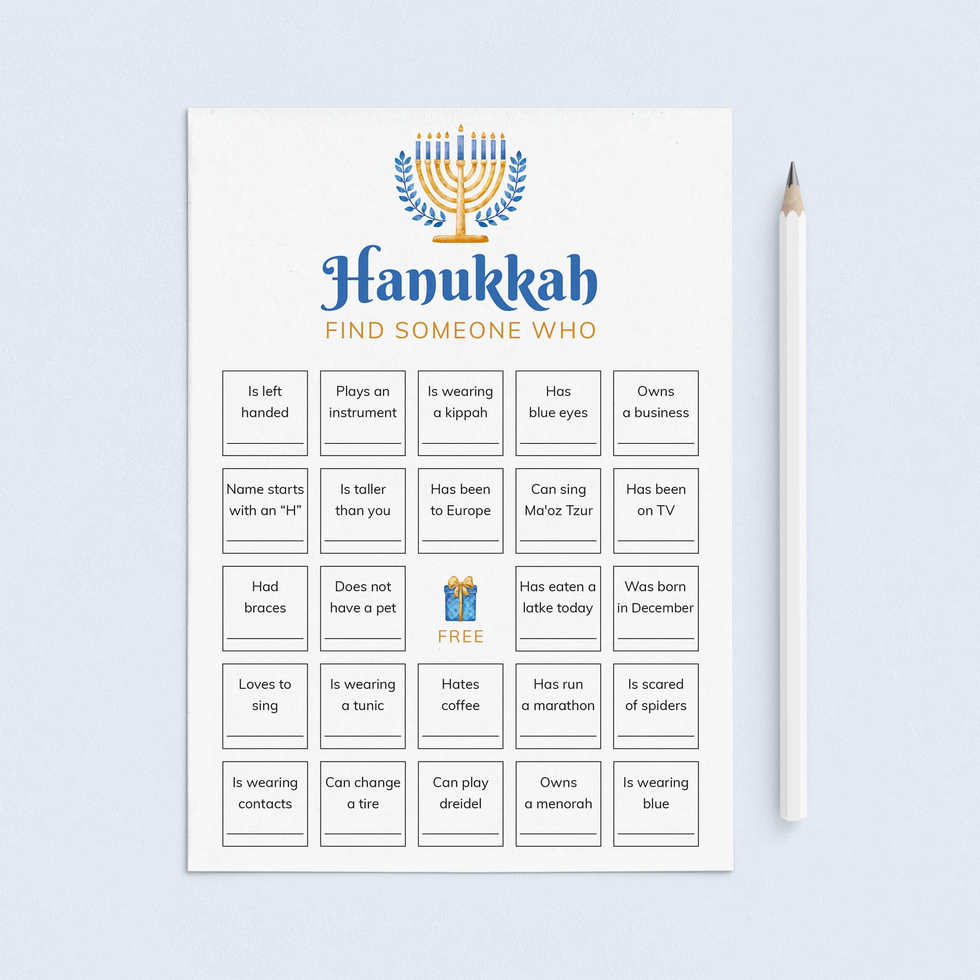 Printable Hanukkah Find The Guest Icebreaker Bingo by LittleSizzle