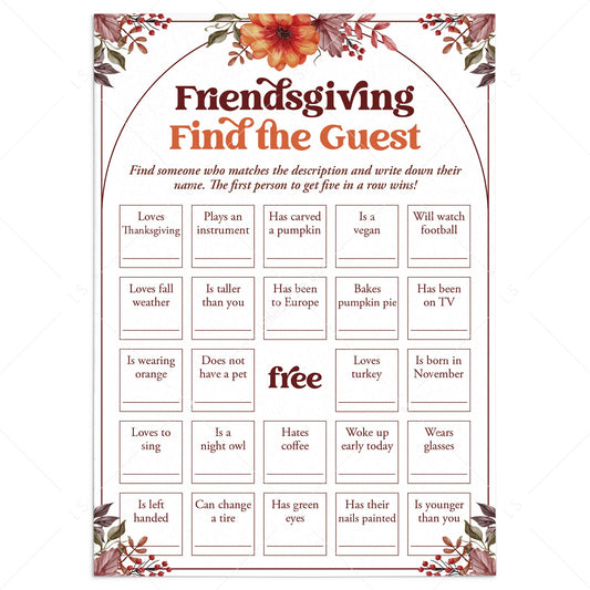 Friendsgiving Find The Guest Bingo Printable Icebreaker by LittleSizzle