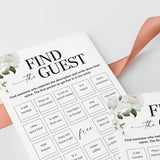 Find The Guest Bingo Card Printable White Floral