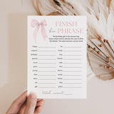 Pink Bow Birthday Party Game Finish Her Phrase Printable