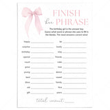 Pink Bow Birthday Party Game Finish Her Phrase Printable by LittleSizzle