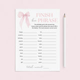 Pink Bow Birthday Party Game Finish Her Phrase Printable by LittleSizzle