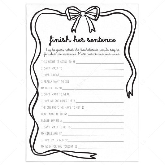 Finish The Bachelorette's Sentence Printable Game by LittleSizzle