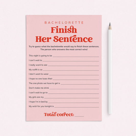 Pink and Red Bachelorette Party Game Finish Her Sentence Printable by LittleSizzle