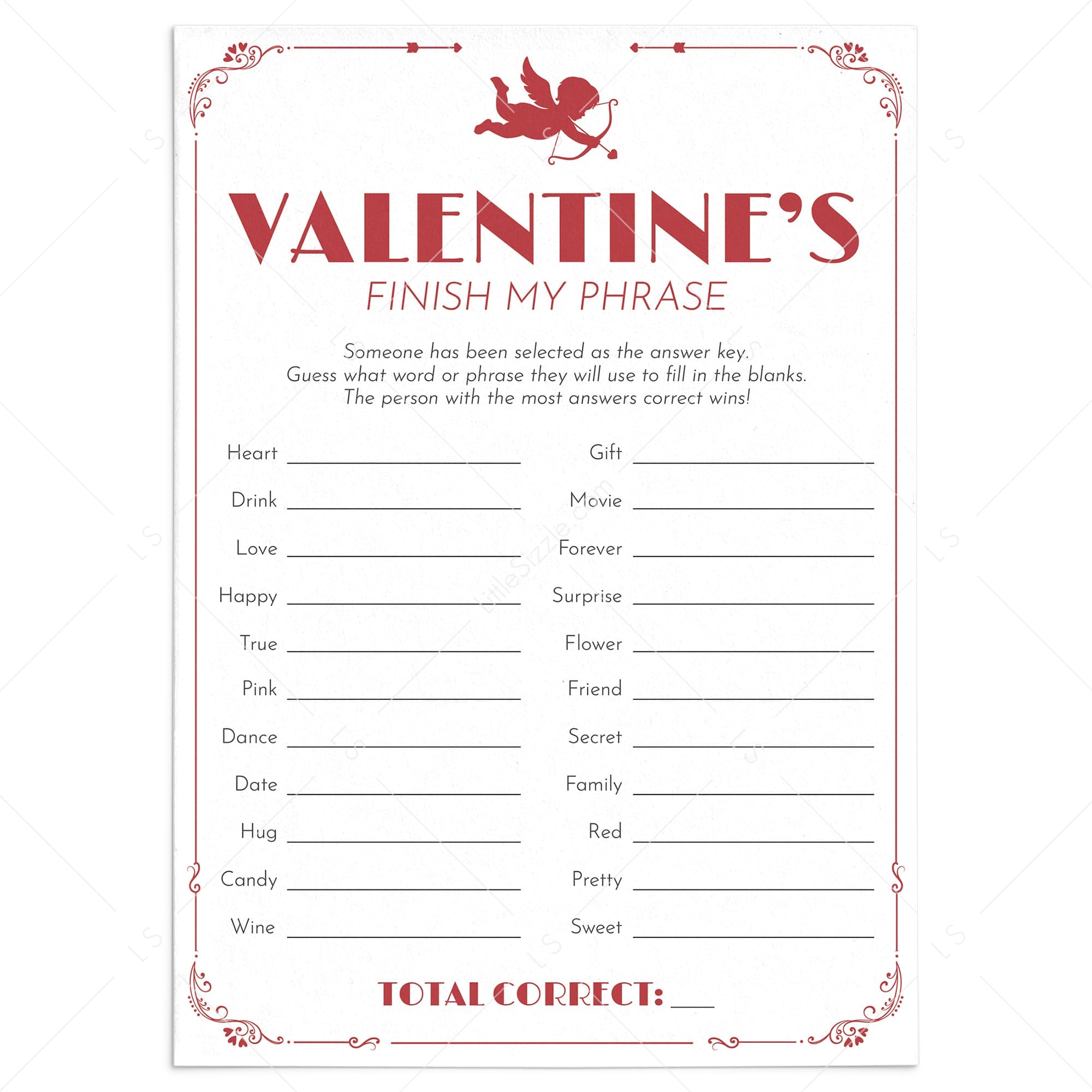 Printable Valentines Game for Group Finish My Phrase by LittleSizzle