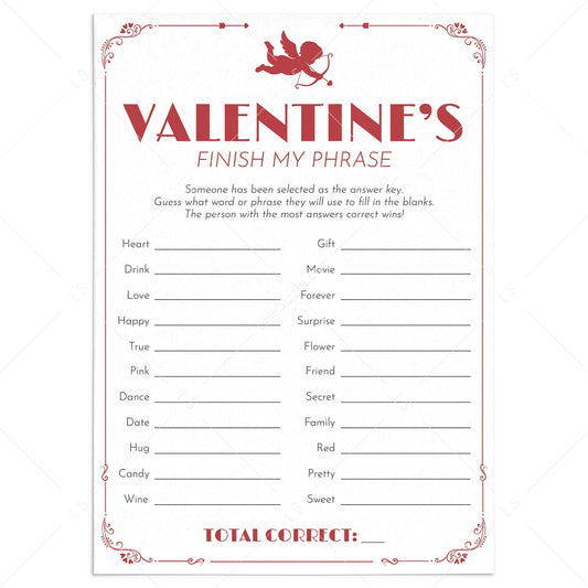 Printable Valentines Game for Group Finish My Phrase by LittleSizzle