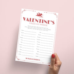 Printable Valentines Game for Group Finish My Phrase