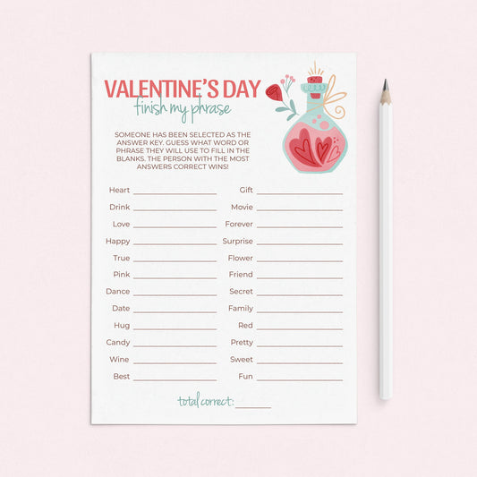 Finish My Phrase Valentine's Day Game for Groups Printable by LittleSizzle