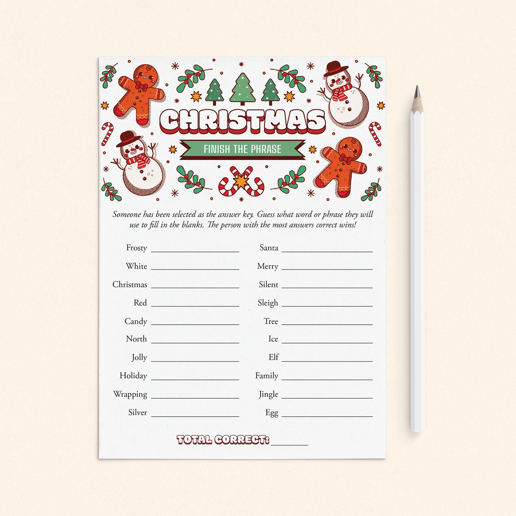 Printable Christmas Game for Families Finish The Phrase by LittleSizzle
