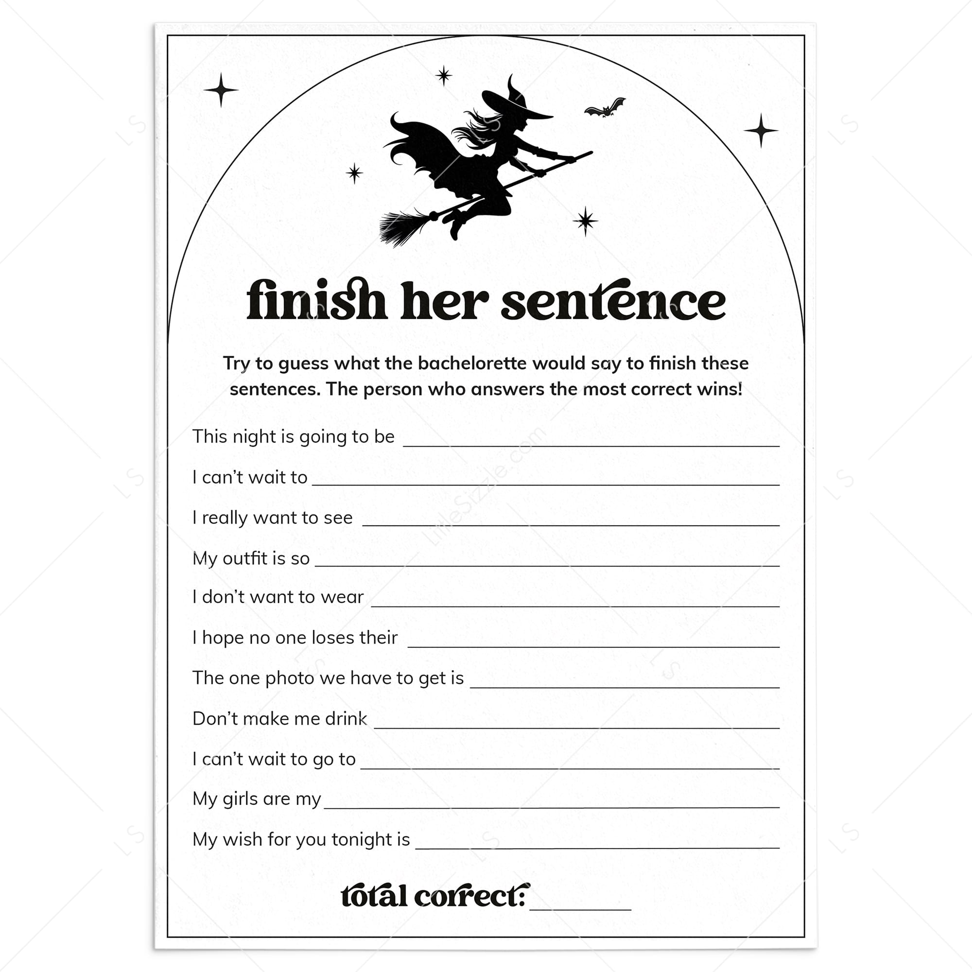 Witches Bachelorette Icebreaker Game Finish Her Sentence by LittleSizzle