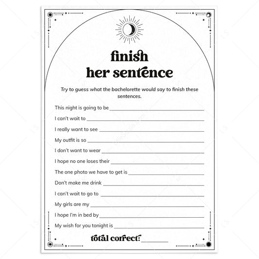 Fun Bach Party Game Finish Her Sentence Celestial Theme by LittleSizzle