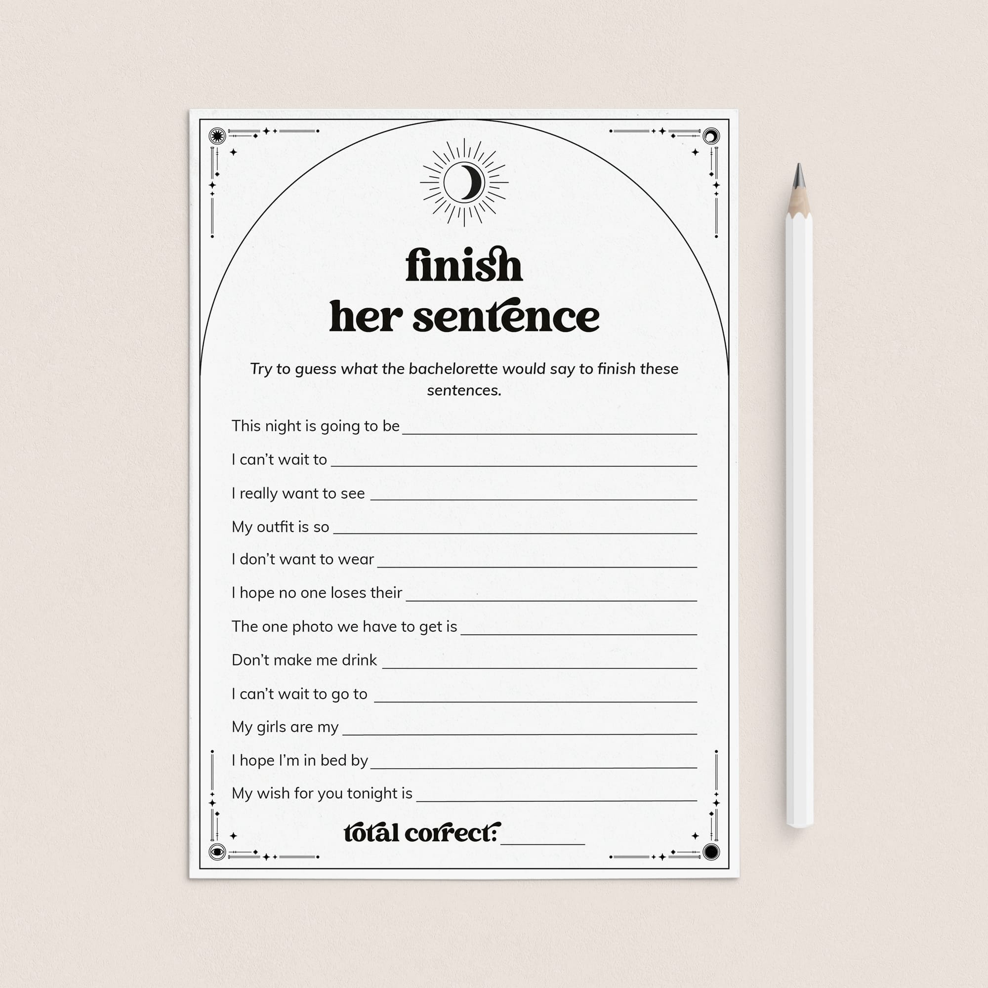 Fun Bach Party Game Finish Her Sentence Celestial Theme by LittleSizzle