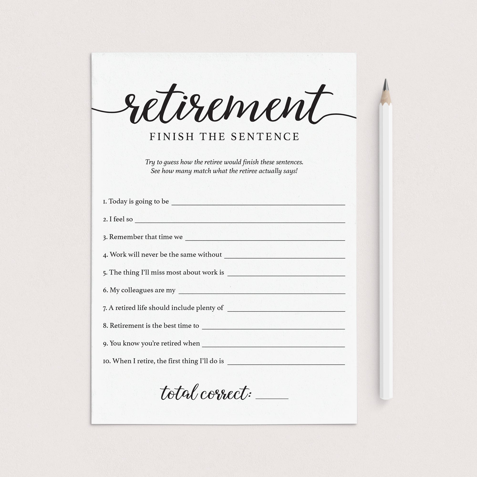 Retirement Party Icebreaker Game Finish The Sentence Printable by LittleSizzle
